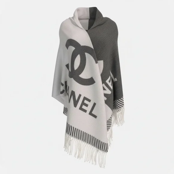 Chic Gray and White Branded Cashmere Shawl/Scarf - Picture 1 of 4